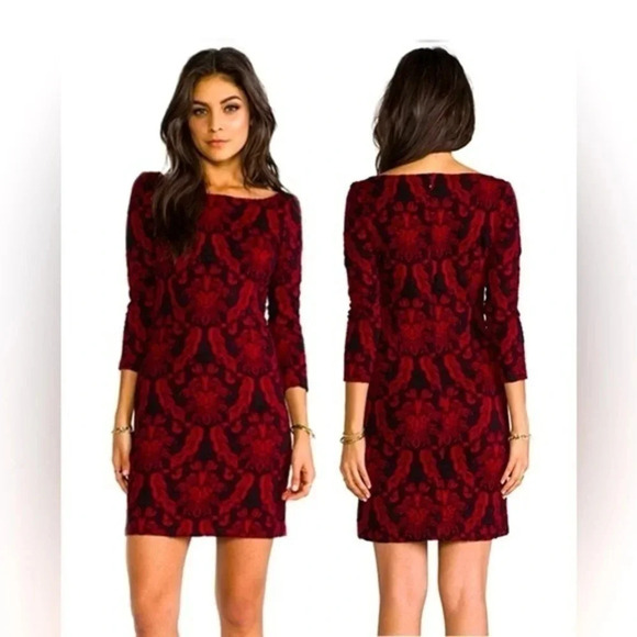 BB Dakota Red & Black Damask Tapestry Jaquard Textured Quilted Dress Size Large - Picture 1 of 10